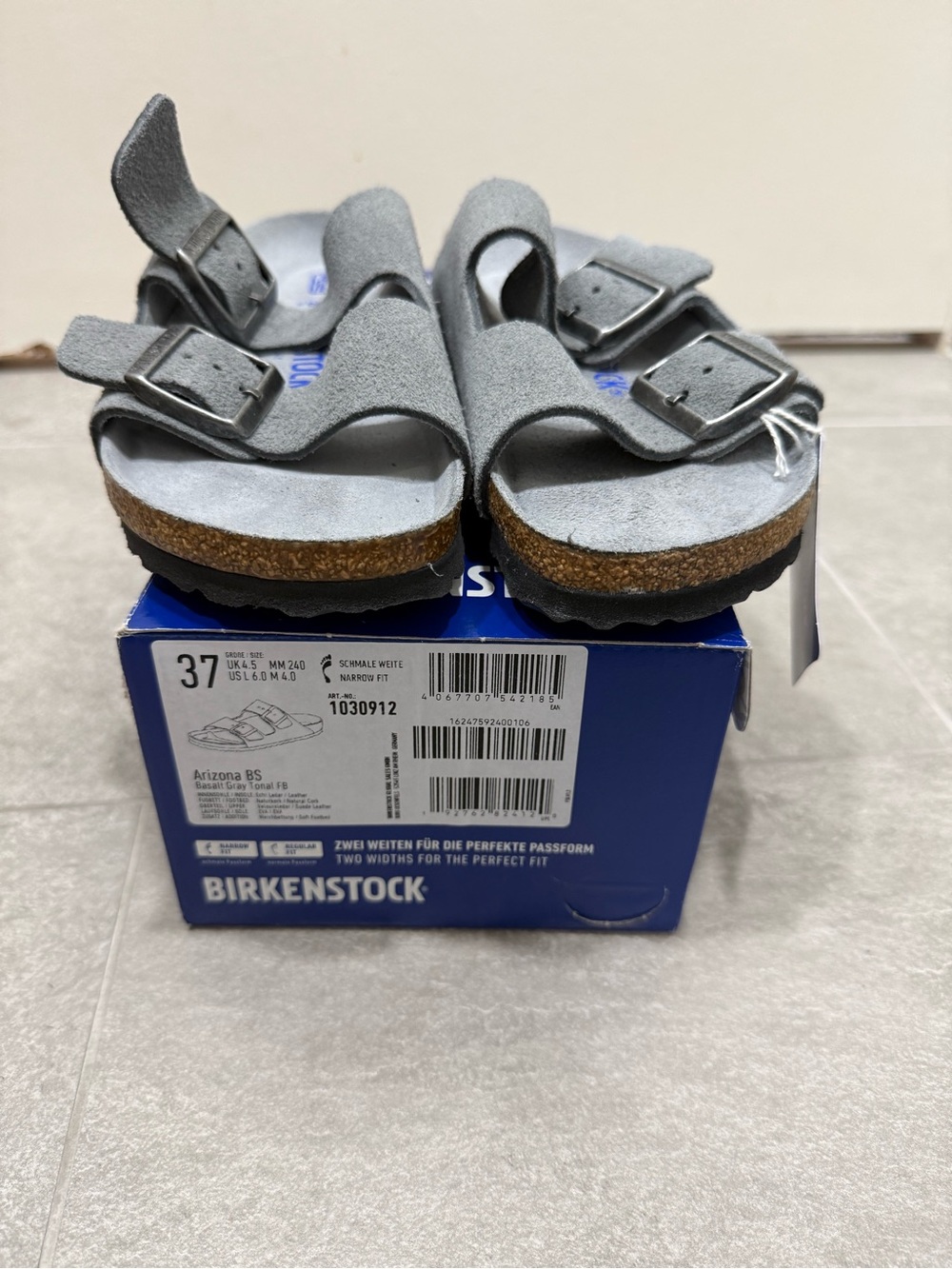 Birkenstock Arizona Soft Footbed Sandals - Basalt Gray Tonal Suede New with Box